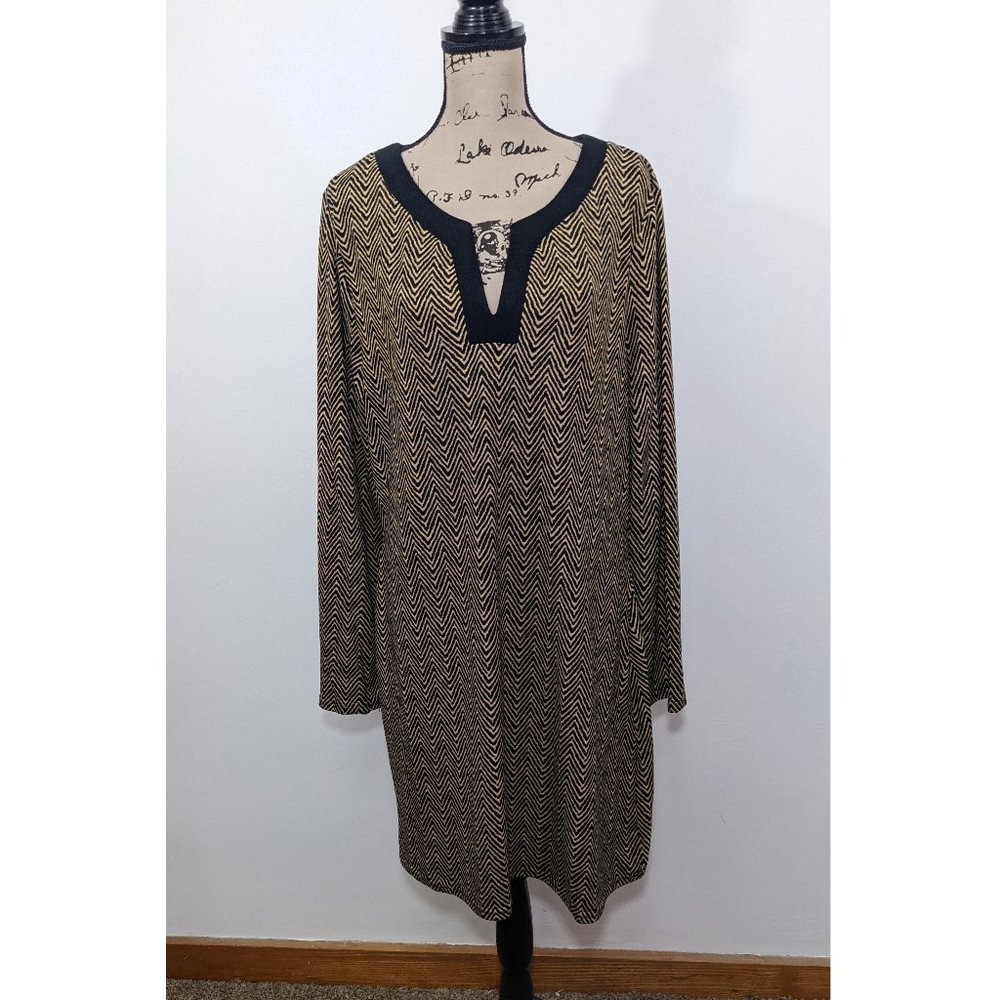NWT Aryeh Zig Zag Sweater Knit Dress Beige Black Long Sleeve Size 3X